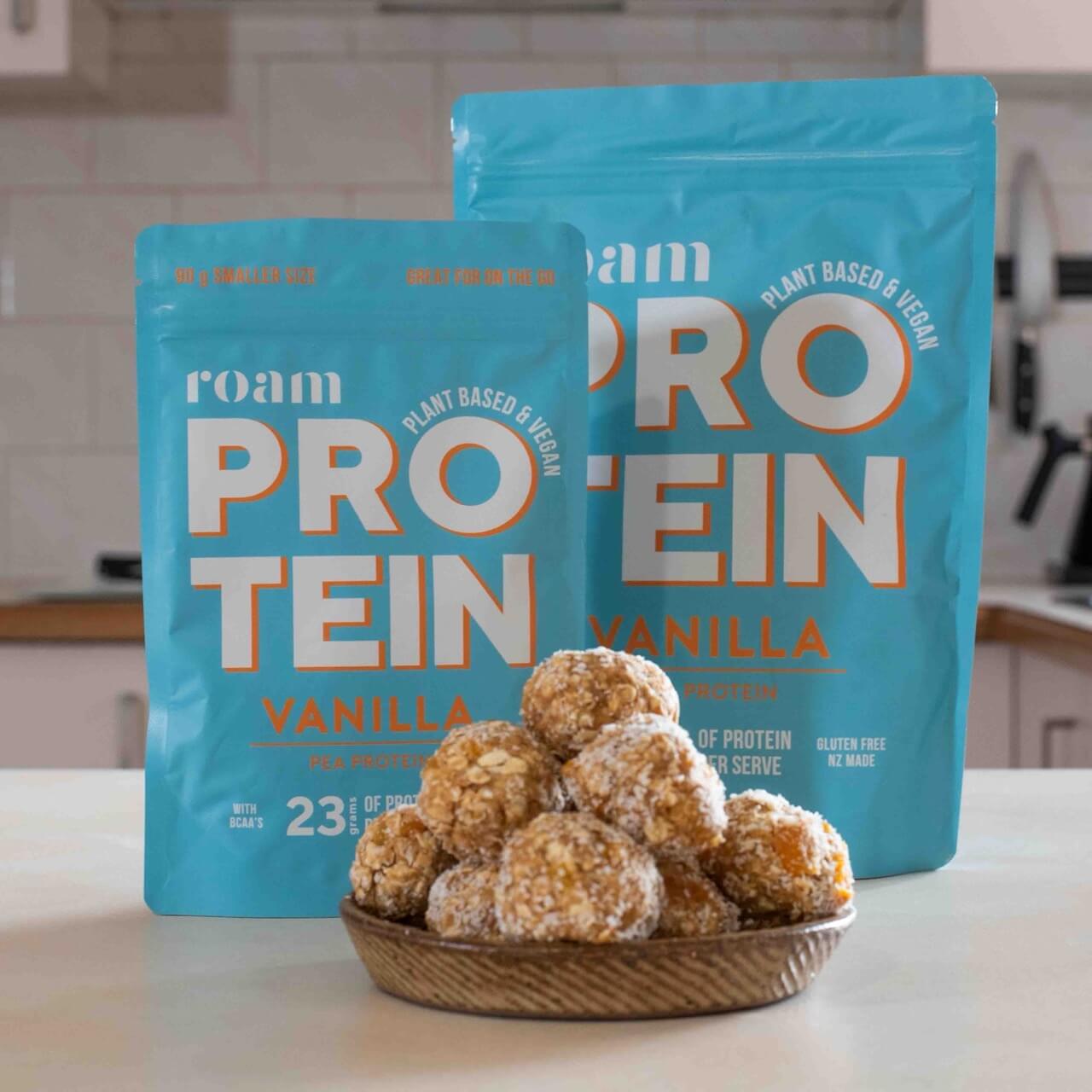 Roam Vanilla Protein and Golden Apricot Protein Balls